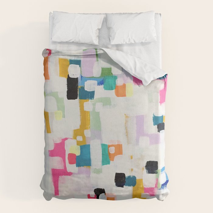 A Thousand Springs Blooming #3 Fun Colorful Abstract Painting by Ejaaz Haniff Duvet Cover Gallery Image 1