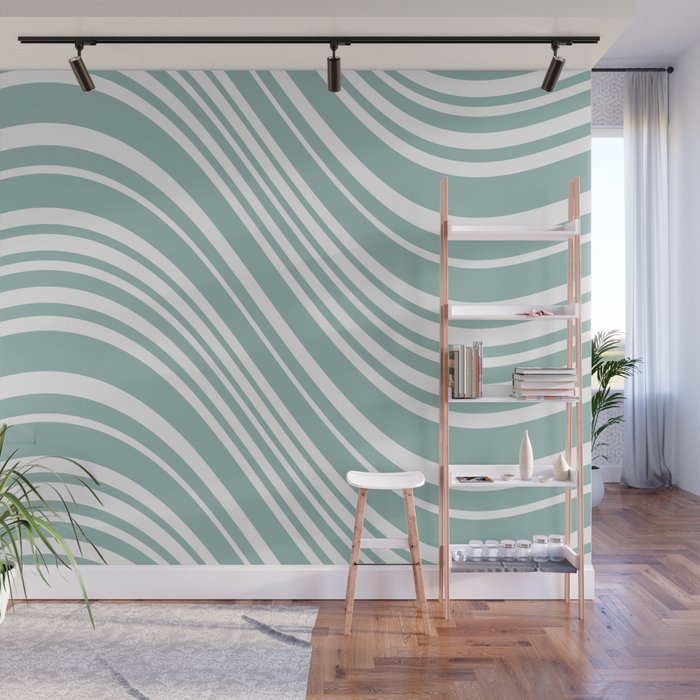 Wavy Stripes XXXVII - Sage Green Wall Mural Gallery Image 1