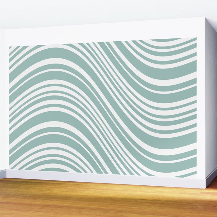 Wavy Stripes XXXVII - Sage Green Wall Mural Gallery Image 2