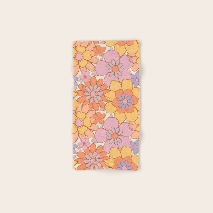 Retro hand drawn flower art pattern Bath Towel Gallery Image 1