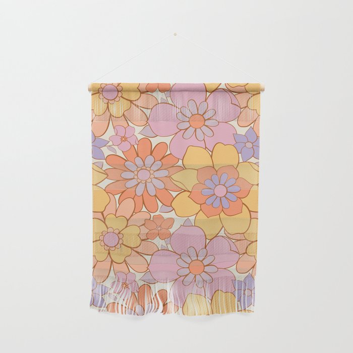 Retro hand drawn flower art pattern Wall Hanging Gallery Image 1