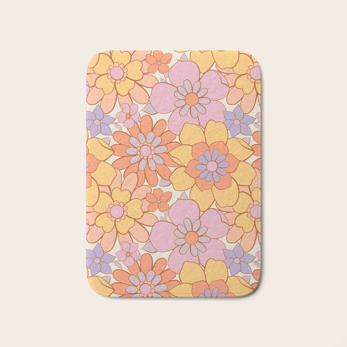 Retro hand drawn flower art pattern Bath Mat Gallery Image 1