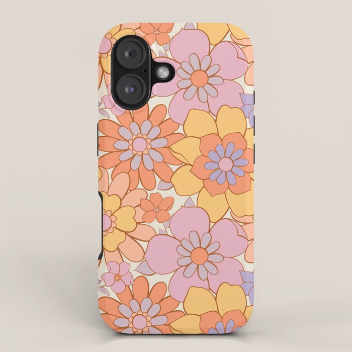 Retro hand drawn flower art pattern iPhone Case Gallery Image 1