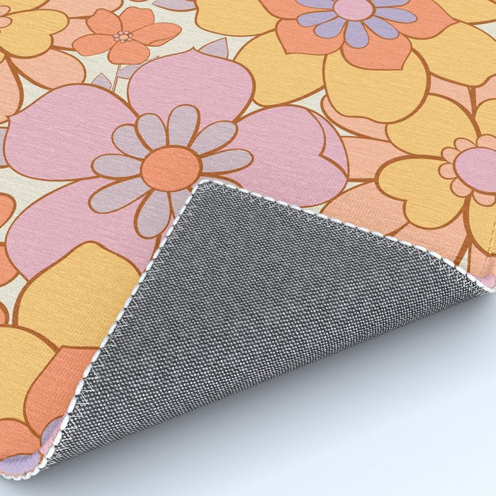 Retro hand drawn flower art pattern Rug Gallery Image 4