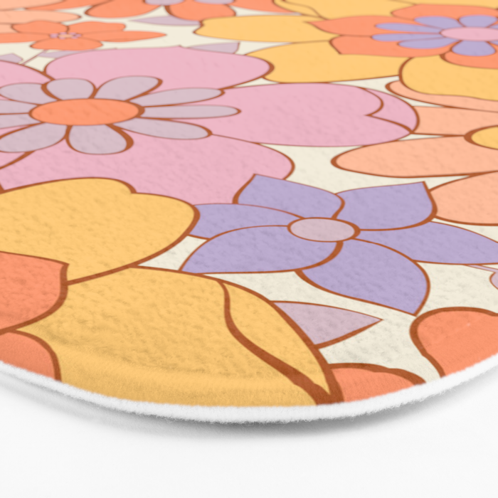 Retro hand drawn flower art pattern Bath Mat Gallery Image 3
