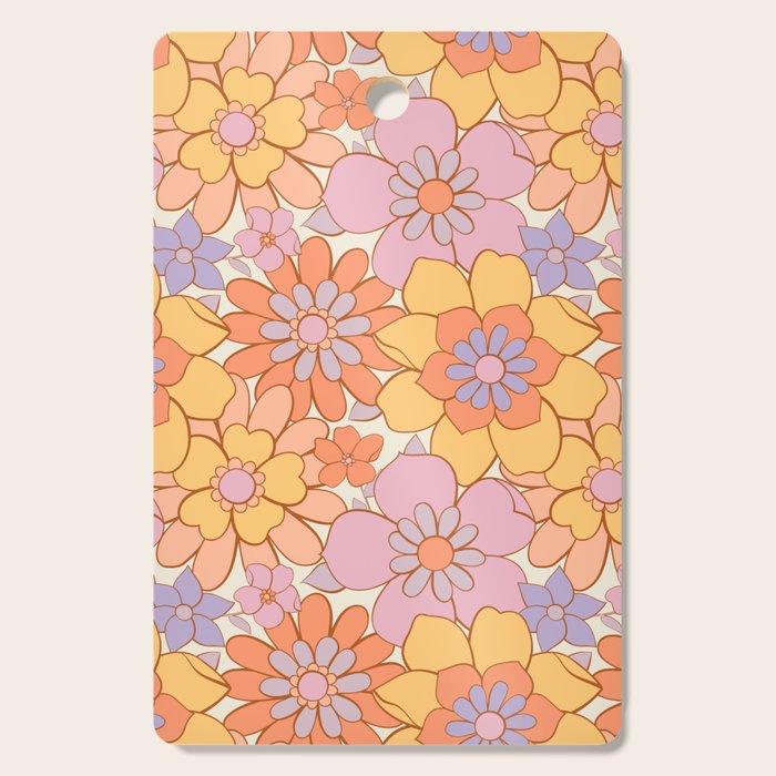 Retro hand drawn flower art pattern Cutting Board Gallery Image 1