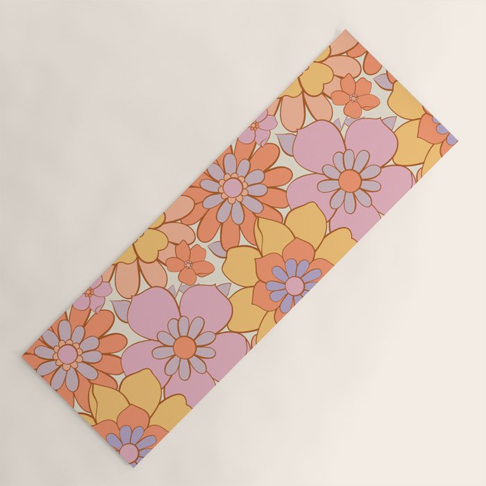 Retro hand drawn flower art pattern Yoga Mat Gallery Image 1