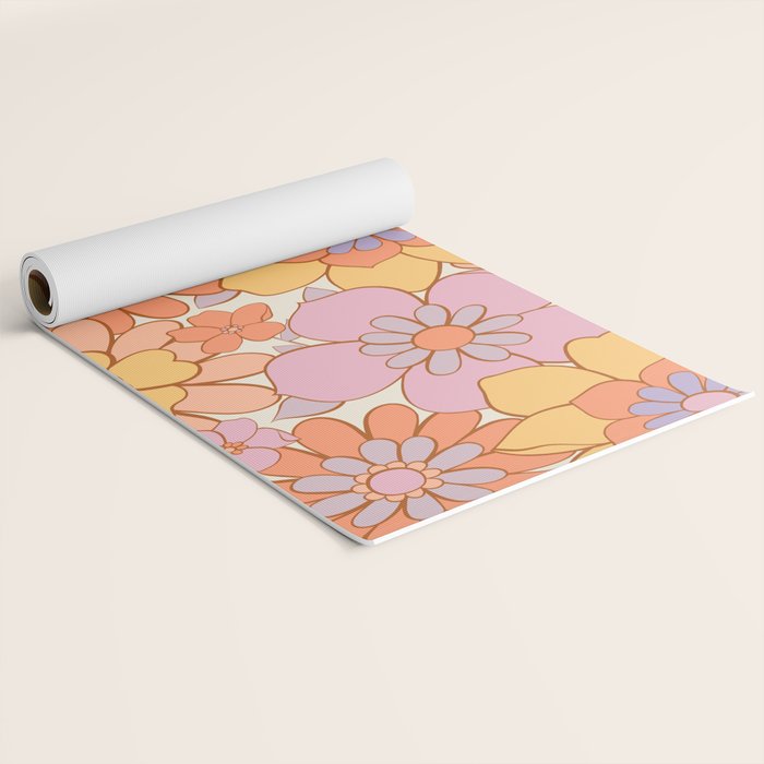 Retro hand drawn flower art pattern Yoga Mat Gallery Image 2