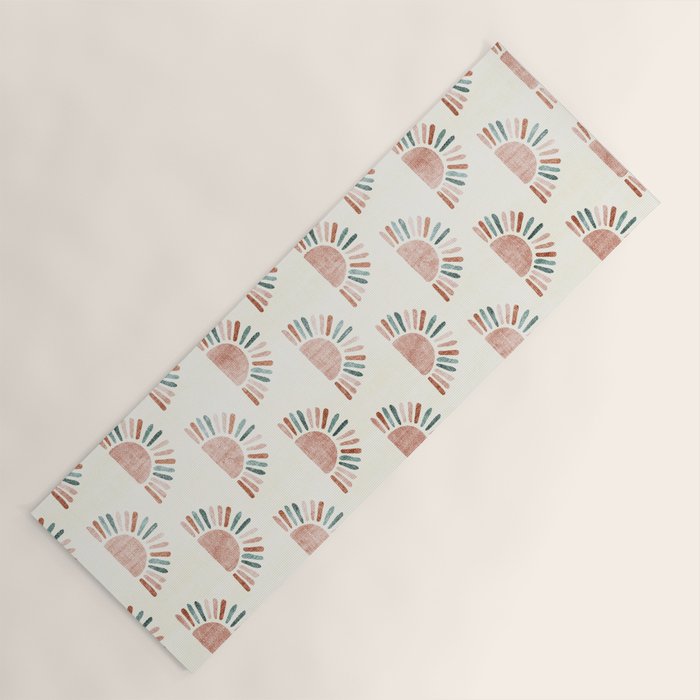 block print suns - jade and dusty rose Yoga Mat Gallery Image 1