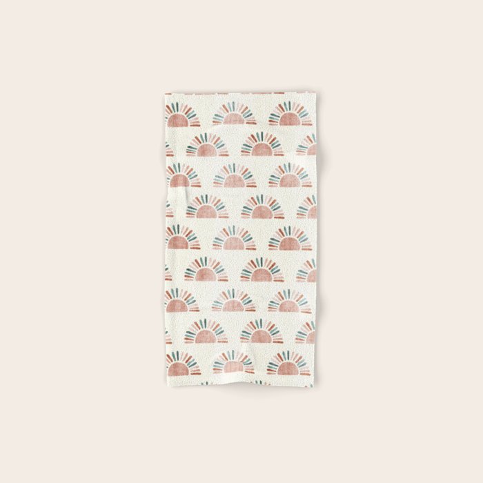 block print suns - jade and dusty rose Bath Towel Gallery Image 1