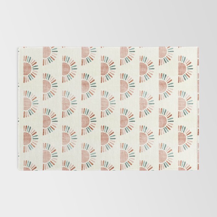 block print suns - jade and dusty rose Rug Gallery Image 2