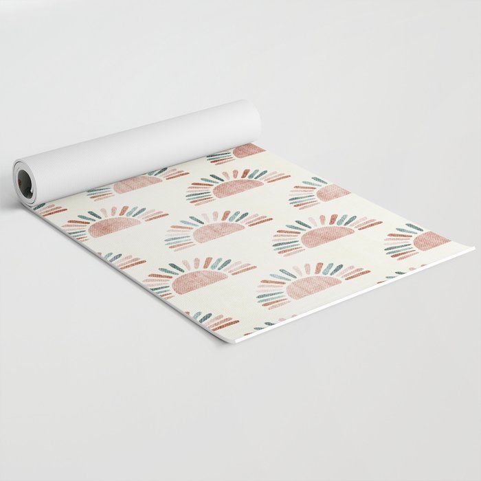 block print suns - jade and dusty rose Yoga Mat Gallery Image 2
