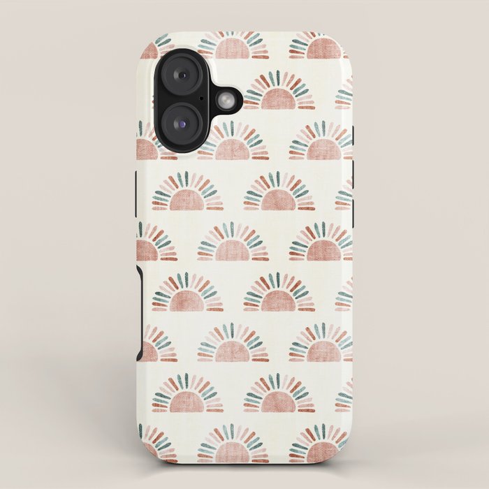 block print suns - jade and dusty rose iPhone Case Gallery Image 1