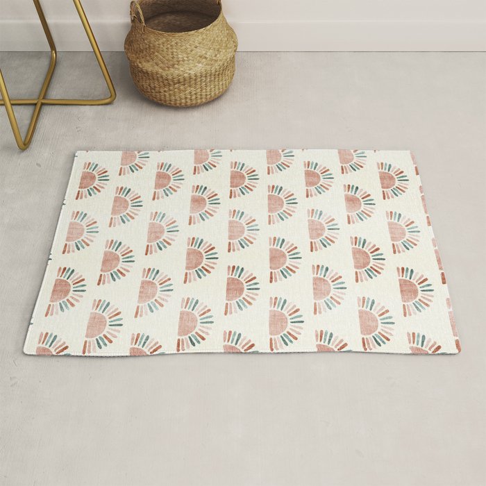 block print suns - jade and dusty rose Rug Gallery Image 1