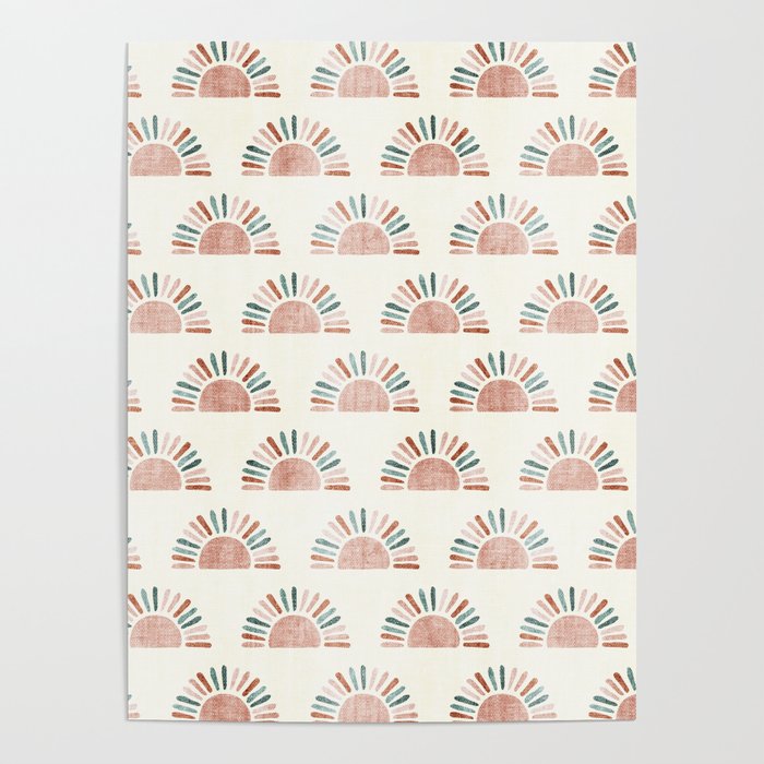 block print suns - jade and dusty rose Poster Gallery Image 4