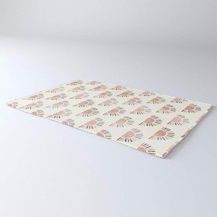 block print suns - jade and dusty rose Rug Gallery Image 3