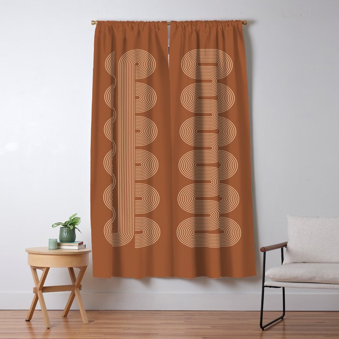 Geometric Lines in Terracotta and Beige 76 (Mid century Midern Rainbow Abstract) Window Curtain Gallery Image 1