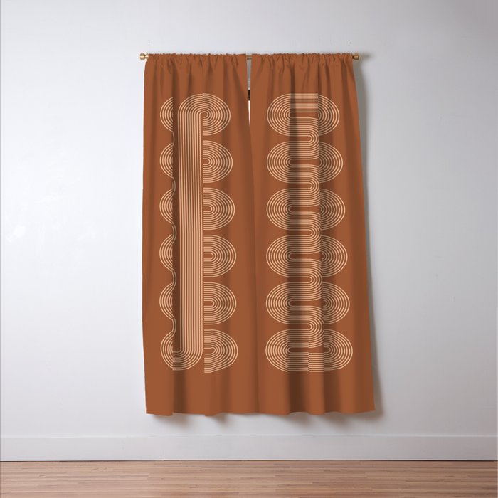 Geometric Lines in Terracotta and Beige 76 (Mid century Midern Rainbow Abstract) Window Curtain Gallery Image 3