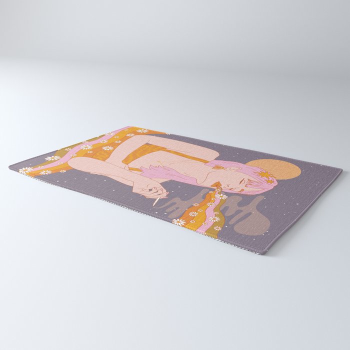 Woman Smoking Daisy Flowers Rug Gallery Image 3