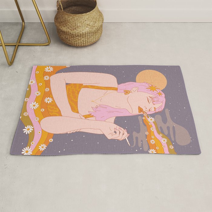 Woman Smoking Daisy Flowers Rug Gallery Image 1
