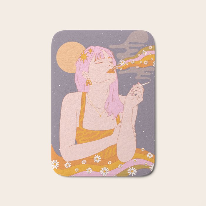 Woman Smoking Daisy Flowers Bath Mat Gallery Image 1