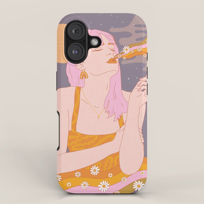 Woman Smoking Daisy Flowers iPhone Case Gallery Image 1