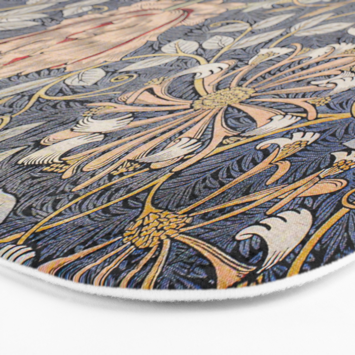 William Morris Vintage Honeysuckle Blue & Rose Pink Floral Bath Mat Gallery Image 3