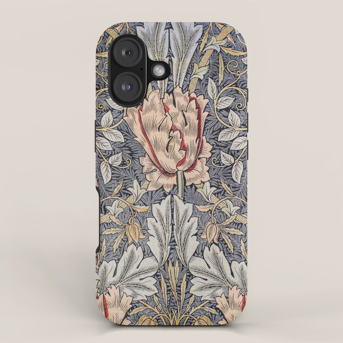 William Morris Vintage Honeysuckle Blue & Rose Pink Floral iPhone Case Gallery Image 1