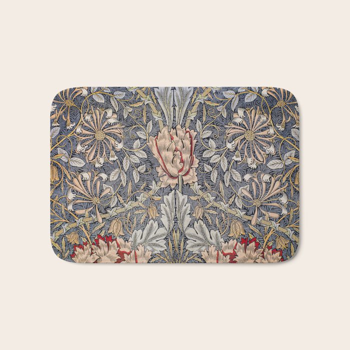 William Morris Vintage Honeysuckle Blue & Rose Pink Floral Bath Mat Gallery Image 1