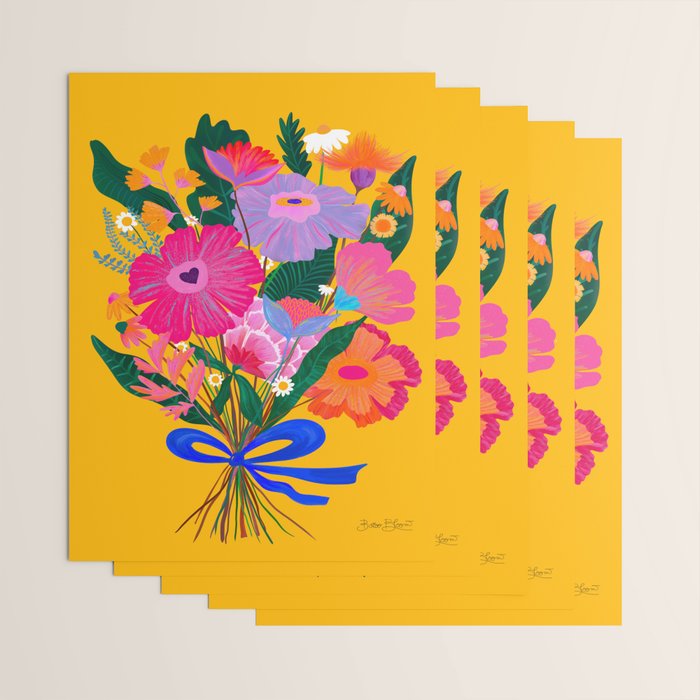 flower bouquet Pink Tangerine Wrapping Paper Gallery Image 3