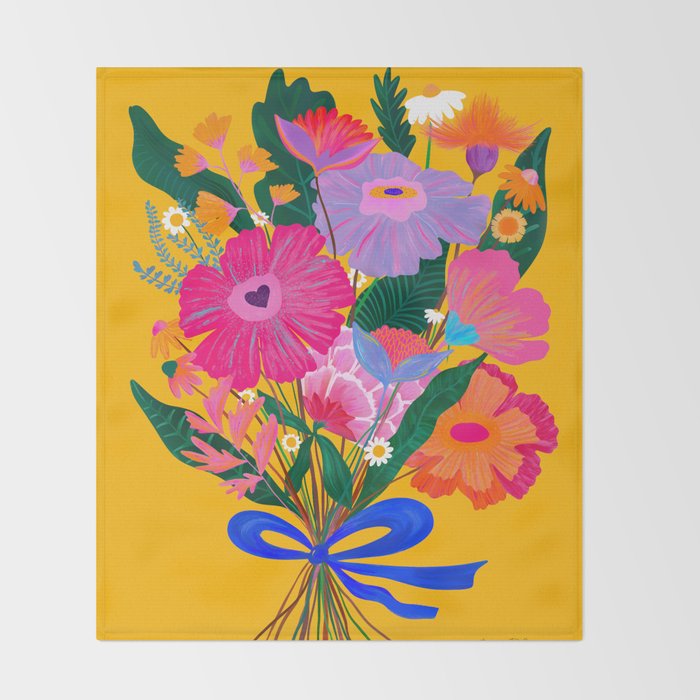 flower bouquet Pink Tangerine Throw Blanket Gallery Image 2