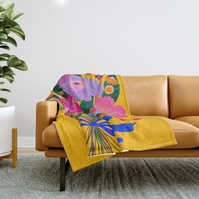 flower bouquet Pink Tangerine Throw Blanket Gallery Image 1