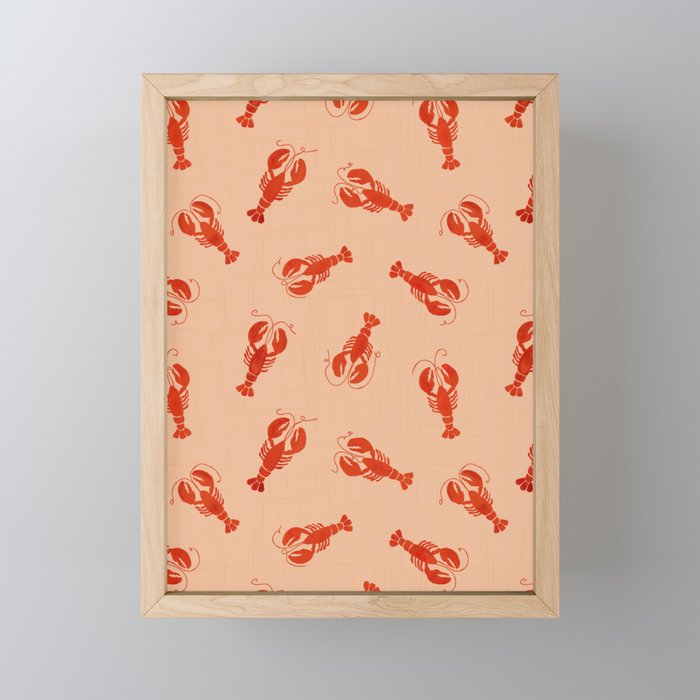 Classic Red Lobsters Pattern On Peach Mini Art Print Gallery Image 1