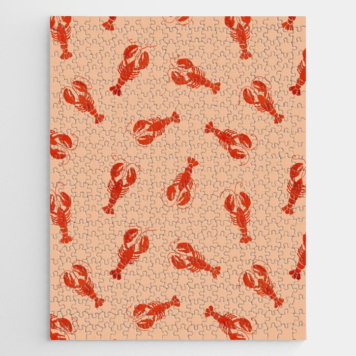 Classic Red Lobsters Pattern On Peach Jigsaw Puzzle Gallery Image 1