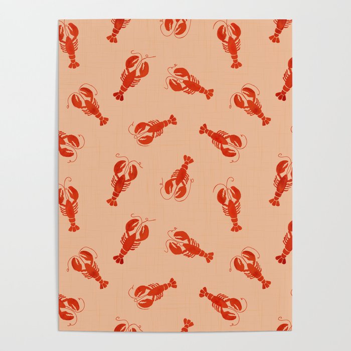 Classic Red Lobsters Pattern On Peach Poster Gallery Image 4