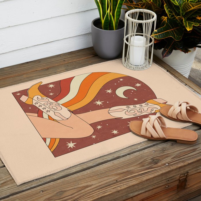 Neutral 70s Western Boots Outdoor Rug Gallery Image 2