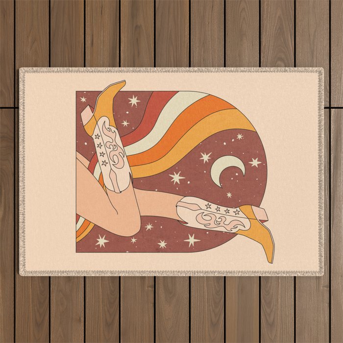 Neutral 70s Western Boots Outdoor Rug Gallery Image 1
