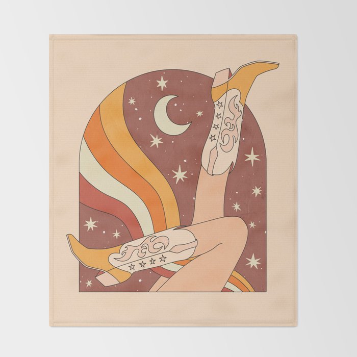 Neutral 70s Western Boots Throw Blanket Gallery Image 2