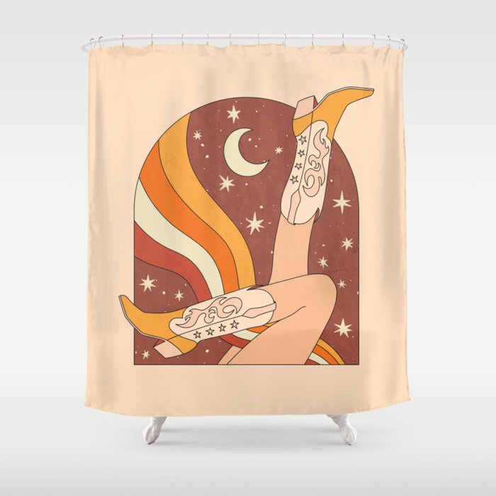 Neutral 70s Western Boots Shower Curtain Gallery Image 1