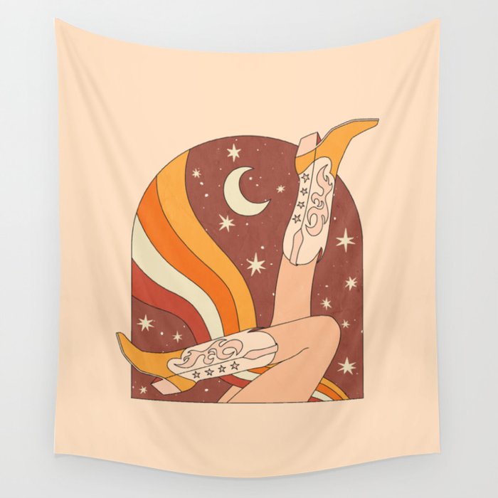 Neutral 70s Western Boots Wall Tapestry Gallery Image 4
