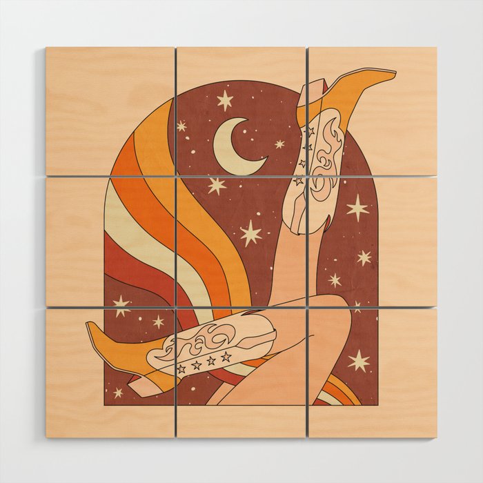 Neutral 70s Western Boots Wood Wall Art Gallery Image 1