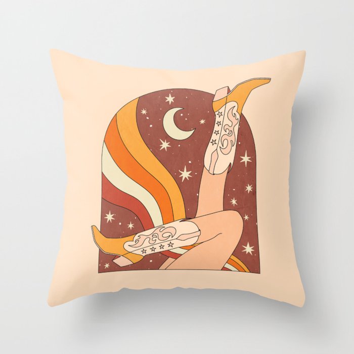 Neutral 70s Western Boots Throw Pillow Gallery Image 6