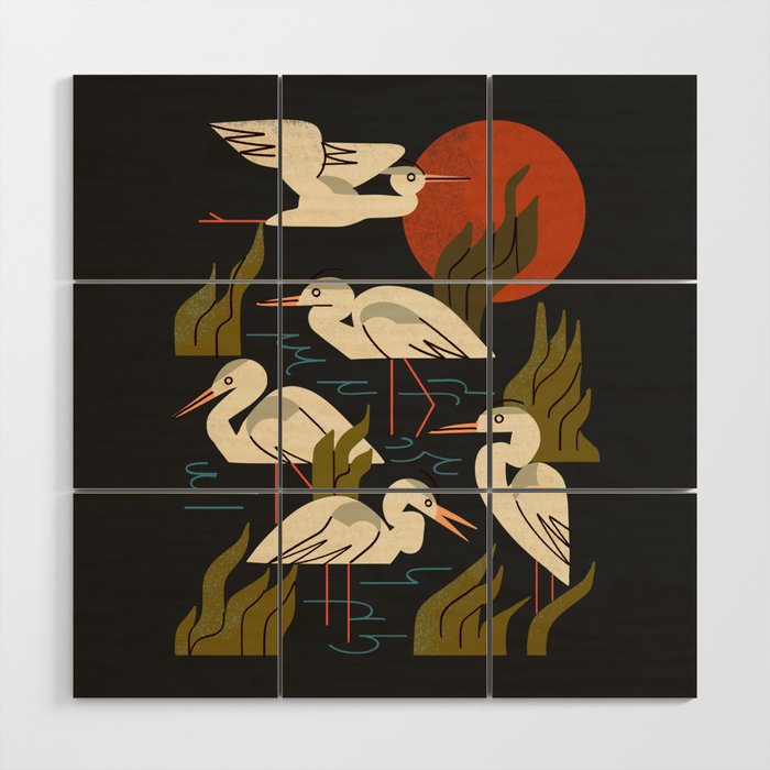 Five Heron Flock Wood Wall Art Gallery Image 1