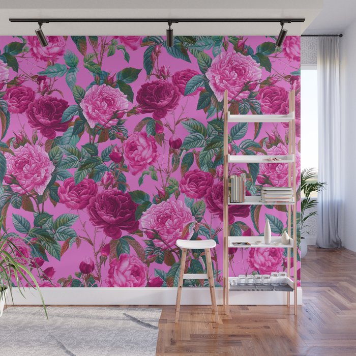  Pink Floral Garden Wall Mural Gallery Image 1