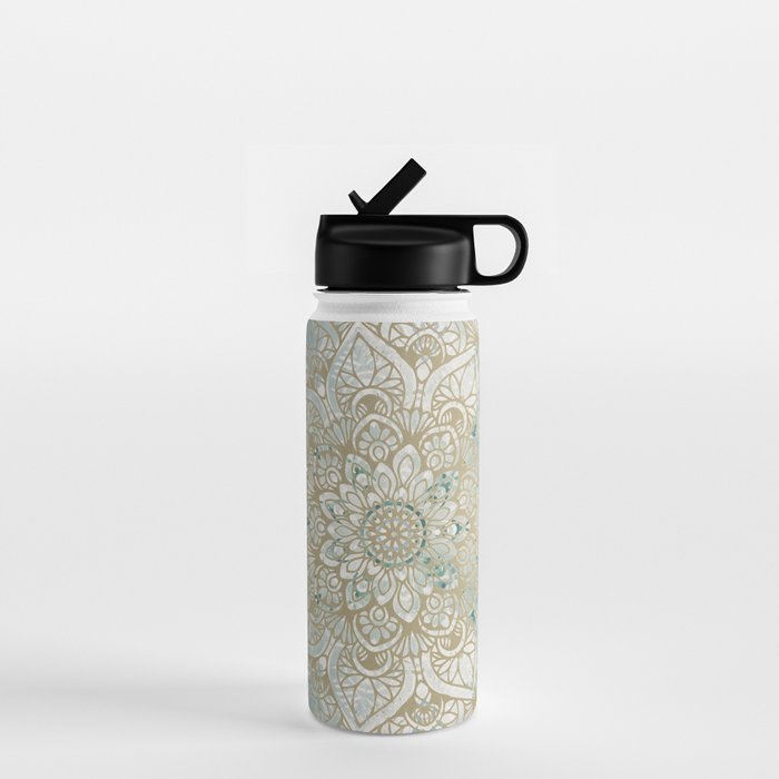 Mandala Flower, Teal and Gold, Floral Prints Water Bottle Gallery Image 1