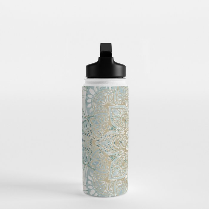 Mandala Flower, Teal and Gold, Floral Prints Water Bottle Gallery Image 3