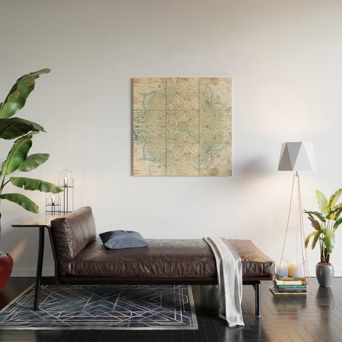 Mandala Flower, Teal and Gold, Floral Prints Wood Wall Art Gallery Image 2