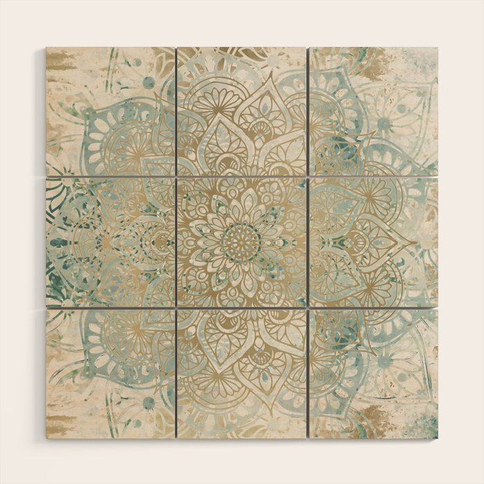 Mandala Flower, Teal and Gold, Floral Prints Wood Wall Art Gallery Image 1