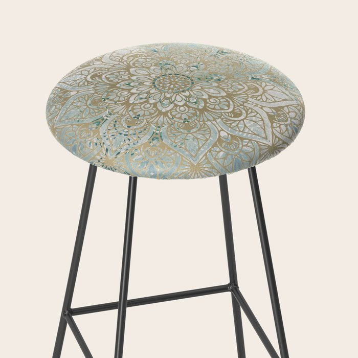 Mandala Flower, Teal and Gold, Floral Prints Stool Gallery Image 2