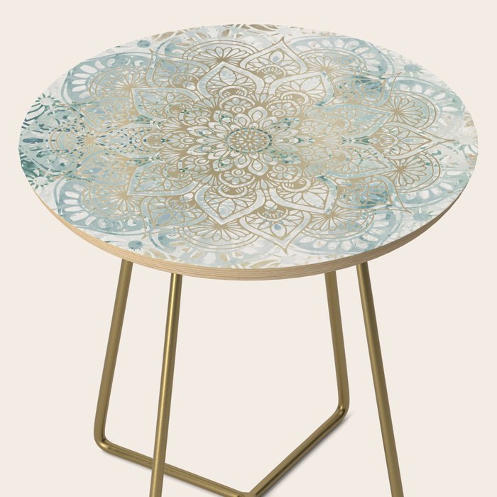Mandala Flower, Teal and Gold, Floral Prints Side Table Gallery Image 2